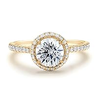 ISAAC WOLF Lab Created Solid 10k Gold Pave Halo Round Cut 2.50 Carat Moissanite Diamond Ring VVS1 Solitaire White, Yellow OR Rose