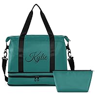 Green Custom Gym Bag for Women Men Personalized Duffel Bag with Shoe Compartment Weekender Bags Carry On Bag Overnight Bag for Travel Gym Women School Business Men Sport