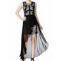 Morgan & Co. Womens Juniors Chiffon Lace Overlay Semi-Formal Dress Black 5