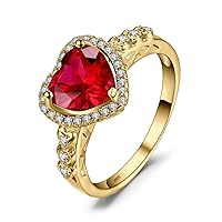 Heart Of Ocean Heart Created Red Ruby Halo Promise Ring for her, Anniversary 925 Sterling Silver Rings for Women, Forever Love Gemstone Rings, Girls Womens Jewelry Sets