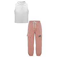 Girls 2 Piece Hip Hop Jazz Dance Clothes Athletic Crop Top with Cargo Pants Set Tracksuit