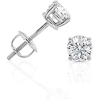1 to 2 Carat Natural Diamond Stud Earrings IGI Certified Total Weight Round I 14K White Gold Earrings I 4-Prong Basket I Screw Back Earrings Made in USA by Beverly Hills Jewelers