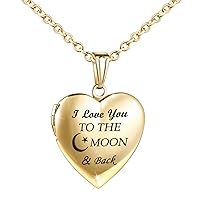 Love Heart Locket Necklace That Holds Pictures Engraved I Love You to the Moon and Back Photo Lockets