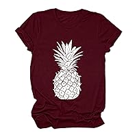 Blouses for Women Fashion 2024 Spring Tops Petite Top for Women Casual Pineapple Printing Shirts Round Neck Sh