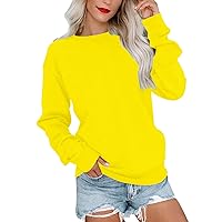 Women's Loose Fit Round Neck Shirts Dressy 2023 Long Sleeve Casual Sweatshirts Flannel Fall T-Shirts