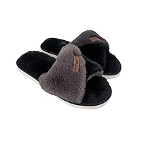 ofoot Women's Memory Foam Two-tone Crossed Twisted Strap Open Toe Slides | Breathable, Soft and Comfortable Faux Fur | Lightweight & Slip-resistant Flat Outsole