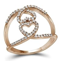 10kt Rose Gold Womens Round Diamond Open Double Heart Fashion Ring 1/3 Cttw
