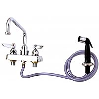 T&S Brass B-1171 Workboard Faucet, Deck Mount, 4-Inch Centers, 8-Inch Swing Nozzle, Diverter, Hose, Side Spray