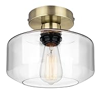MAXvolador Industrial Semi Flush Mount Ceiling Light Brass, Clear Glass Pendant Lamp Shade, Farmhouse Lighting Hallway, Vintage Hanging Light Fixture