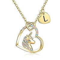 Mothers Day Gifts for Daughter - Unicorn Gifts for Girls, 14K Gold/White Gold/Rose Gold Plated Colorful CZ Heart Unicorn Necklaces for Girls Jewelry Initial Unicorn Necklace Birthday Gifts