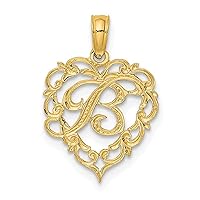 14k Gold B Script Letter Name Personalized Monogram Initial In Love Heart Pendant Necklace Measures 17.3x12.57mm Wide 0.6mm Thick Jewelry for Women