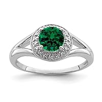 925 Sterling Silver Polished Diamond and Created Emerald Ring Measures 2mm Wide Jewelry Gifts for Women - Ring Size Options: 10 5 6 7 8 9