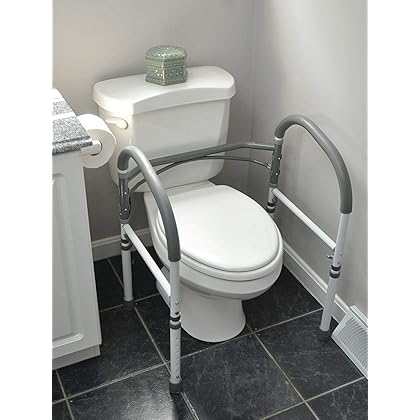 Vaunn Deluxe Safety Toilet Rail, Adjustable Toilet Safety Frame, Bathroom Handrail Assist Grab Bar Handle, Gray