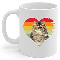Vintage Heart Shaped Brown Tabby Persian Cat Lover Gifts Coffee Mug White Ceramic Cup 11oz