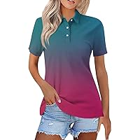 Cute Tops, Womens Work Tops Outfits for Women 2024 Short Sleeve Tops Womens Shirt Button Up Blouse Daily Tunic Lapel Dressy Summer Tee Line Print Fashion Tshirt Summer Shirts (Hot Pink,Small)
