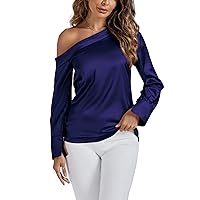Women's Elegant Sliky Satin Off The Shoulder Long Sleeve Blouse Top Shirt