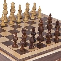 Monaco Deluxe Chessmen & Battery Park Wooden Chess Board with Storage