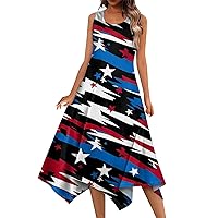 4Th of July Outfits for Women, Women's Casual Fashion Round Neck Sleeveless American Flag Print, S XXL