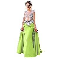 Women's Lace Appliques Prom Dress Mermaid Formal Evening Gowns with Detachable Train