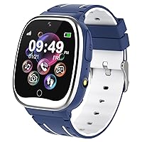 Smartwatch Children's Calling - Smart Watch for Boys Girls with Pedometer 26 Games Call SOS Music Camera Alarm Clock Torch Children's Watch Phone for Kids 4-12 Years Gift (Blue)