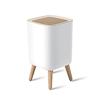 Bathroom Trash Can with Lid,2.6 Gallon Modern Office, Near Desk Bedroom Garbage Can Waste Basket with Push Top,Nordic Small Trash Bin for Living Room, Toilet, Nursery,Dog Proof, White