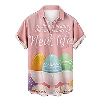 Mens Short Sleeve Shirts 2023 Easter Printed Summer Casual Turndown Collar Pockets Button Down Blouse Hawaiian Shirt