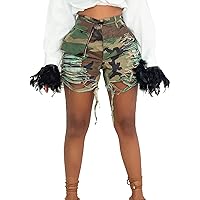 Vakkest Women's Camo Cargo Shorts Casual Trendy High Waisted Summer Joggers Camouflage Print Short Pants with Pockets