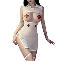 Sleeveless Nylon Nightgowns Women Womens Sexy Lingerie Cosplay Costume Angel Skirt with Bow