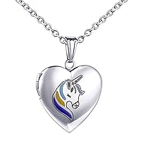 Unicorns Gifts for Girls Love Heart Locket Necklace that Holds Pictures Enamel Locket Pendant Gifts for Women