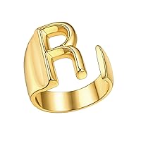 Customizable Initial Ring Statement 18K Gold Plated Fashion Cuff Rings for Women Alphabet Letter A to Z Resizable Knuckle Ring (with Gift Box)