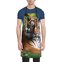 Tiger Laying on the Grass Apron For Men Women Waterproof Aprons with 2 Pockets Adjustable Bib Apron Kitchen Cooking Aprons Chef Heavy Duty Work Apron