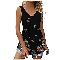 Womens Top Floral Print Tunic Tops for Women Summer Sleeveless Tshirt Casual V Neck Tanks Tops Loose Flowy Tanks