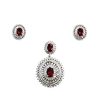 925 Sterling Silver Cubic Zirconia Round Circle Pendant Earring Set Classic Handmade Gift for Wedding Engagegment