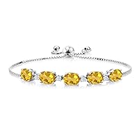 Gem Stone King 925 Sterling Silver Yellow Citrine Tennis Bracelet For Women (6.70 Cttw, Oval 8X6MM, Gemstone Birthstone, Fully Adjustable Up to 9 Inch)