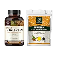 Shatavari Capsules 90 Count and Turmeric Black Pepper Powder Superfood Drink Mix