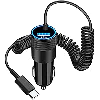 【MFi Certified】iPhone 15 Car Charger Fast Charging, Caiinei 4.8A Dual USB Power Cigarette Lighter iPhone USB-C Car Charger Adapter+6FT Type-C Coiled Cable for iPhone 15 Plus/15 Pro/15 Pro Max/iPad Pro