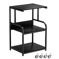 EasyCom Printer Stand- Large 3 Tier Sofa Side Table with Wheels- Industrial Printer Storage Cart- Modern Night Stands with Storage Shelf for Living Room Bedroom Office Black
