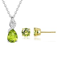 FANCIME 14K Soild Gold Natural Peridot Earrings/Necklace August Birthstone Jewelry for Her
