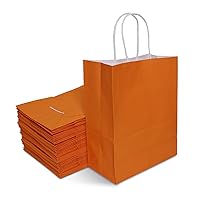 TOWRAP Orange Gift Bags 100Pcs 8x4.25x10.5 Inch Kraft Paper Bags with Handles Bulk, Shopping Bags, Party Bags, Retail Bags, Merchandise Bags, Favor Bags