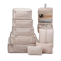 OrgaWise Luggage Organizer Bag 9 Set, Suitcase Cube Organizer for Carry ons, Travel Packing Organizers Cubes for Travel Essentials Packing, Travel Accessories (9PCS-Beige)