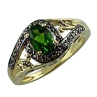 Carillon Stunning Chrome Diopside Oval Shape 7X5MM Natural Earth Mined Gemstone 10K Yellow Gold Ring Wedding Jewelry for Women & Men