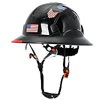 Full Brim Hard Hats Construction OSHA Approved with Clear Visor - Cascos De Construccion Vented Hard Hat with Chin Strap ANSI Z89.1 Adjustable Cool Vent Work Safety Helmet for Men Women