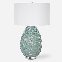 MY SWANKY HOME Elegant Aqua Blue Green Seafoam Wave Table Lamp 32 in Fat Graphic Squiggle Gloss