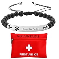 Personalized Agate Bead Medical Bracelet for Patient SOS Alert Disease Awareness Bangle for Women Men Teens ID Nameplate Jewelry,Customized,Adjustable