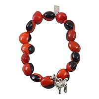 E B Evelyn Brooks Designs Silver Charm (Multiple Love Symbol Charms) Stretchy/Adjustable Beaded Bracelet for Women 6.5” - 7.5” w/Meaningful Good Luck Huayruro Seeds Beads - Great Gifts