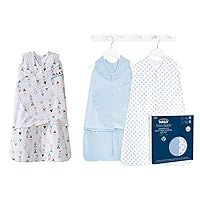 HALO Sleepsack Gift Set Bundle - 100% Cotton 3-Way Swaddle, Neutral Triangles, Newborn - Organic Cotton Swaddle & Wearable Blanket 2-Piece Gift Set Box, Chambray