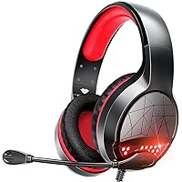 BENGOO G9900 Gaming Headset Headphones for PS4 PS5 Xbox One PC Controller, Noise Isolating Over Ear Headphones with Mic, Red LED Light, Bass Surround for Super Nintendo Sega Dreamcast Sony PSP