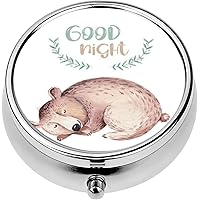 Mini Portable Pill Case Box for Purse Vitamin Medicine Metal Small Cute Travel Pill Organizer Container Holder Pocket Pharmacy Woodland Watercolor Cute Sleeping Animals Baby Bear Nursery Dreaming