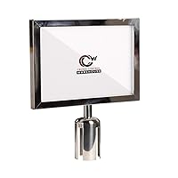 Crowd Control Warehouse Stanchion Post Top Sign Frame, 8.5 x 11 Inch Horizontal Polished Stainless Steel