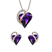 Leafael Infinity Love Crystal Heart Bundle Jewelry Set with Amethyst Dark Pink Pendant Necklace Healign Stone Crystal for Protection Gifts for Women Necklace Earrings, 18K Rose Gold Plated